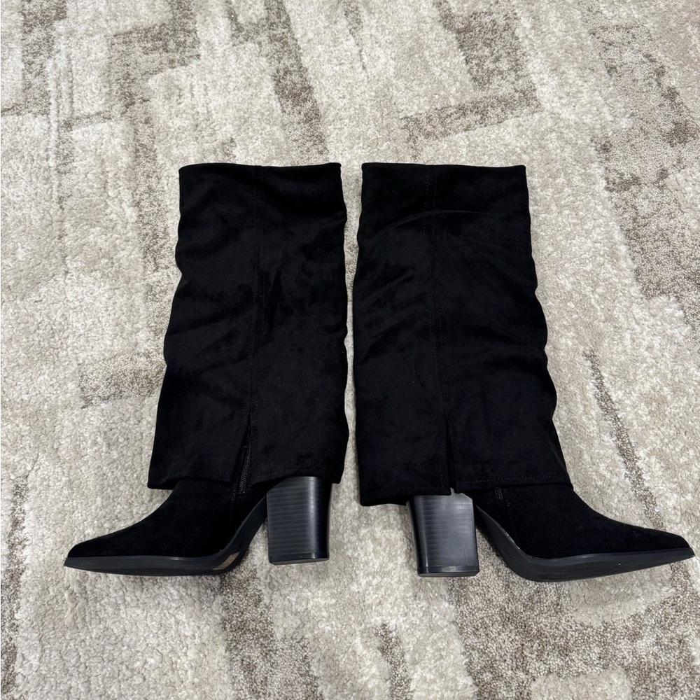 Black Foldover Cowgirl Boots - Picture 2 of 4